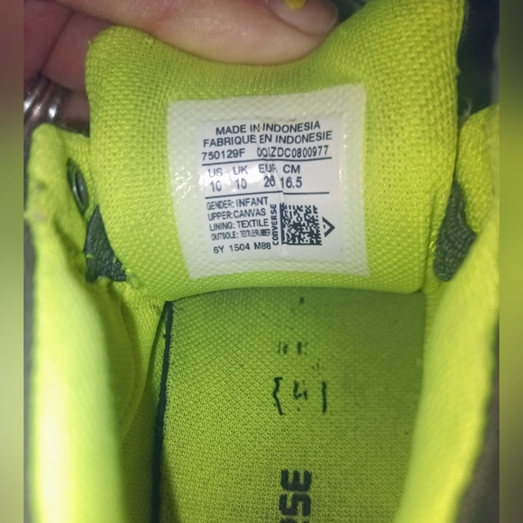 Converse SIZE 10 TODDLER GREY & LIME GREEN HIGH TOPS -EUC - Picture 5 of 6